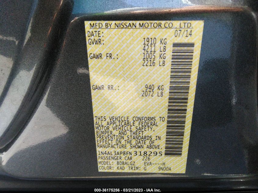 2015 NISSAN ALTIMA 2.5 S - 1N4AL3AP8FN318295