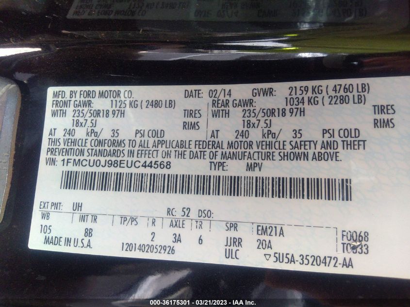 2014 FORD ESCAPE TITANIUM - 1FMCU0J98EUC44568