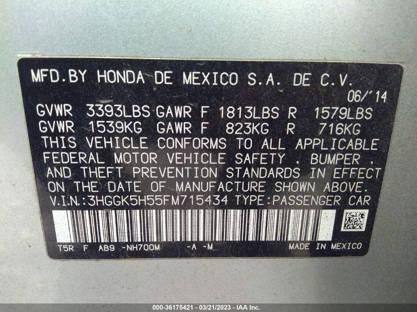 2015 HONDA FIT - 3HGGK5H55FN715434