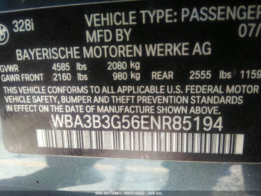 2014 BMW 3 SERIES 328I XDRIVE - WBA3B3G56ENR85194