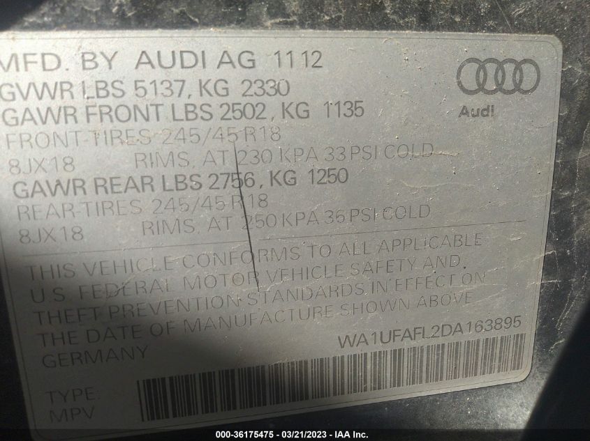 2013 AUDI ALLROAD PREMIUM PLUS WA1UFAFL2DA163895