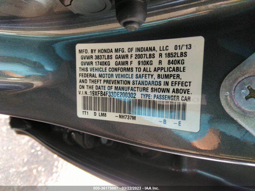 2013 HONDA CIVIC HYBRID 19XFB4F33DE200302