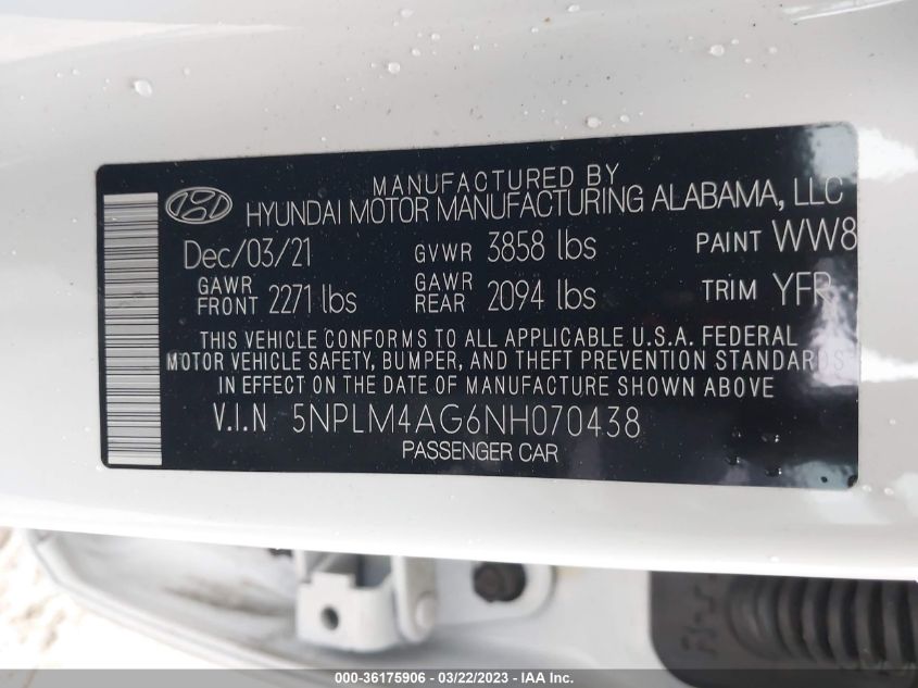 2022 HYUNDAI ELANTRA SEL - 5NPLM4AG6NH070438