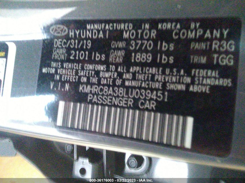 2020 HYUNDAI VENUE SEL - KMHRC8A38LU039451