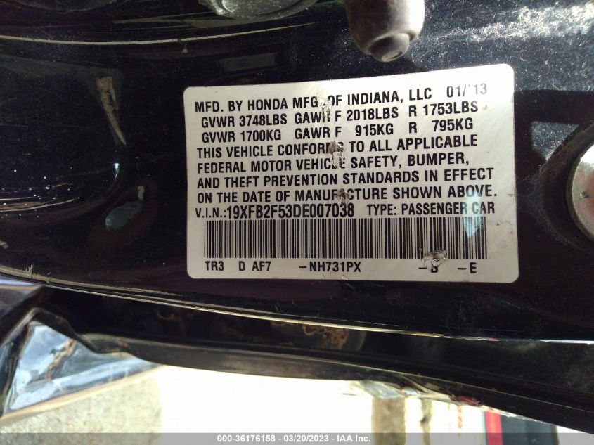 2013 HONDA CIVIC SDN LX - 19XFB2F53DE007038