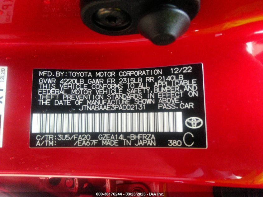 2023 TOYOTA GR COROLLA CORE/MORIZO EDITION - JTNABAAE3PA002131