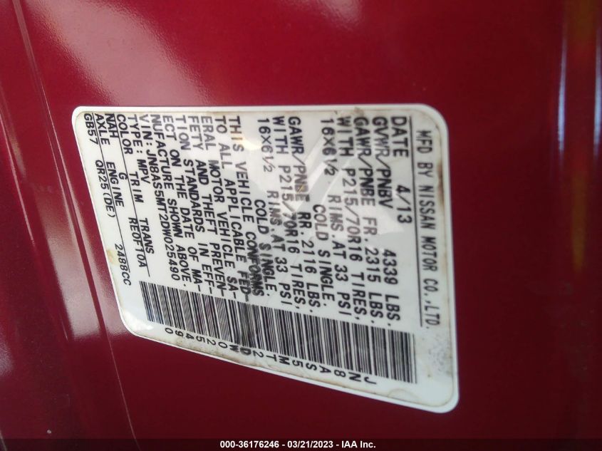 2013 NISSAN ROGUE S - JN8AS5MT2DW025490