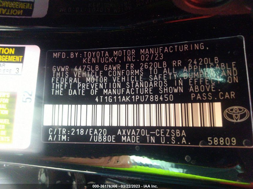 2023 TOYOTA CAMRY SE/SE NIGHTSHADE - 4T1G11AK1PU788450