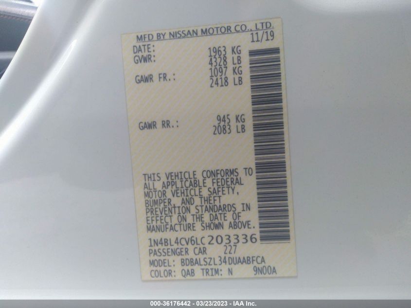 2020 NISSAN ALTIMA 2.5 SR - 1N4BL4CV6LC203336