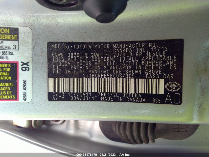 2014 TOYOTA COROLLA L/LE/S/S PLUS/LE PLUS - 2T1BURHE5EC067305