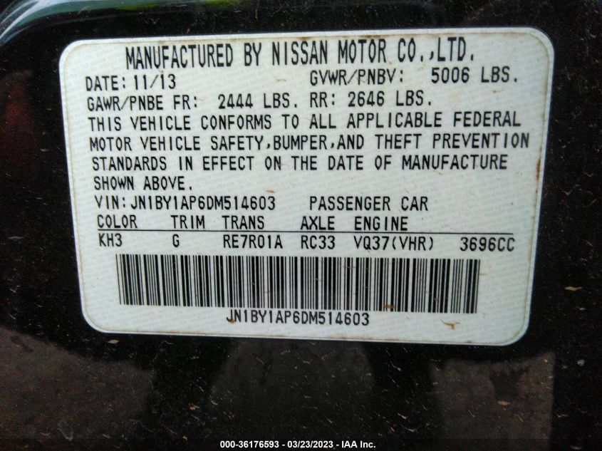2013 INFINITI M37 JN1BY1AP6DM514603