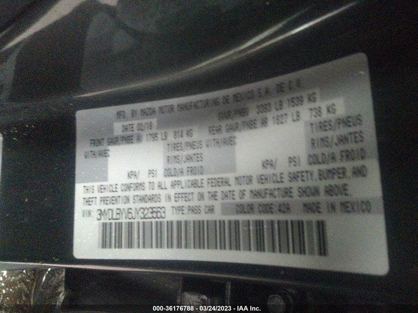 VIN 3MYDLBYV6JY323563 2018 TOYOTA YARIS IA