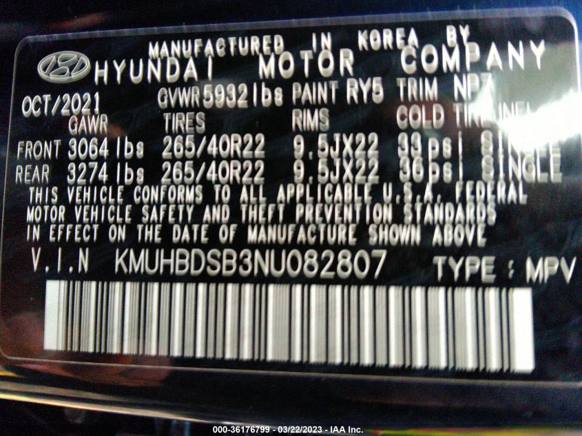 2022 GENESIS GV80 KMUHBDSB3NU082807