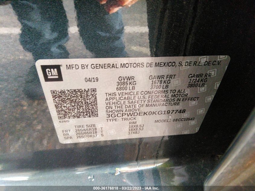 2019 CHEVROLET SILVERADO 1500 RST - 3GCPWDEK0KG197748