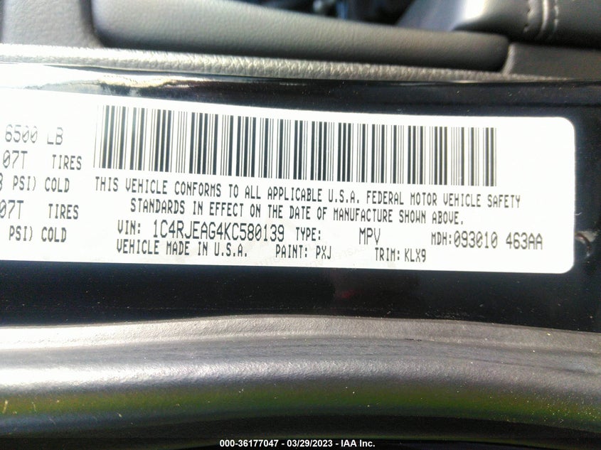 VIN 1C4RJEAG4KC580139 2019 JEEP GRAND CHEROKEE ALTITUDE