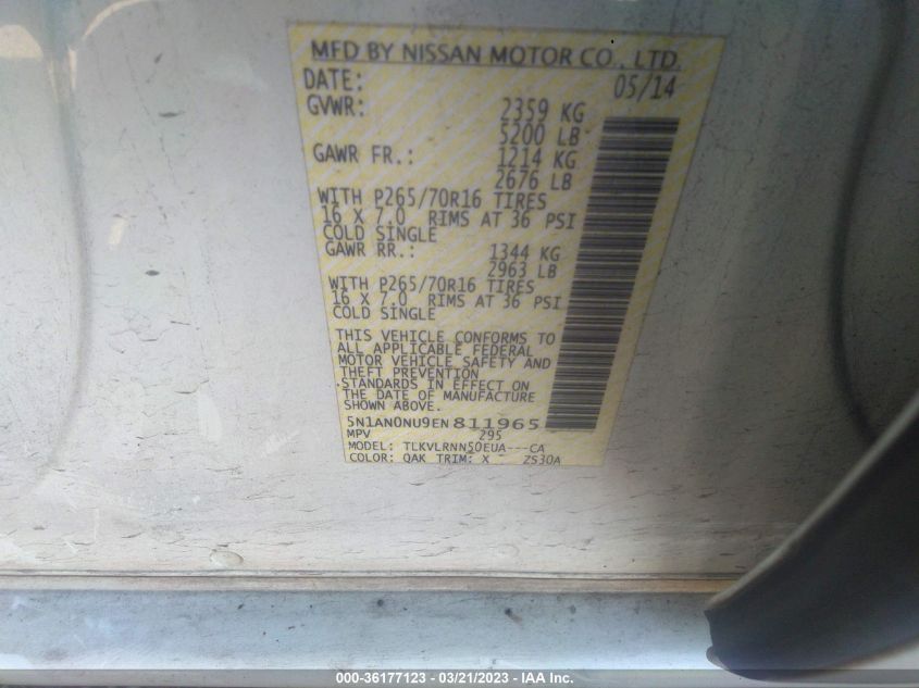 2014 NISSAN XTERRA X/S - 5N1AN0NU9EN811965