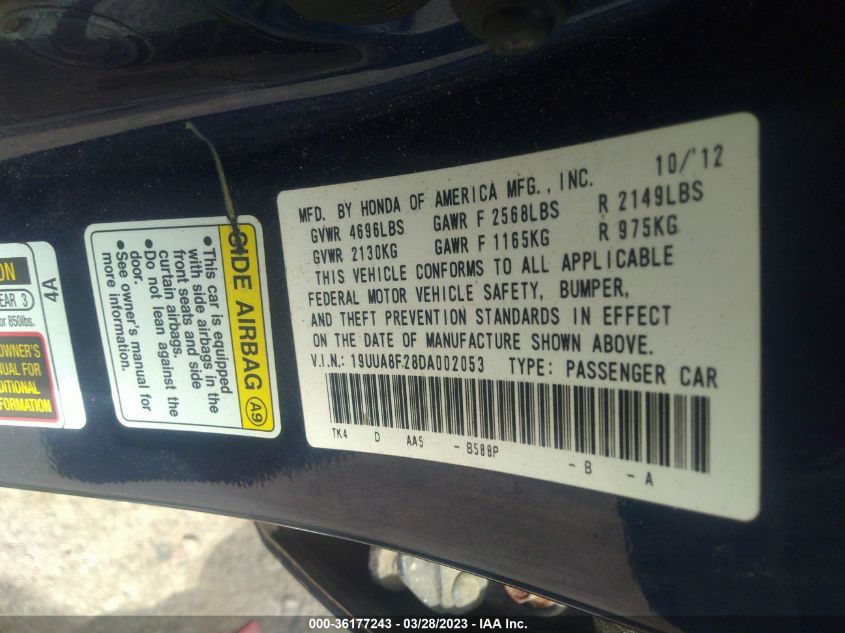 2013 ACURA TL - 19UUA8F28DA002053