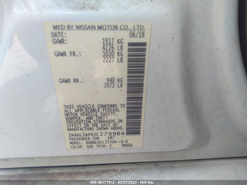 2018 NISSAN ALTIMA 2.5 SR - 1N4AL3AP4JC279984