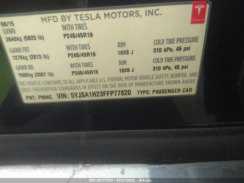2015 TESLA MODEL S 85D/P85D/70D/90D/P90D - 5YJSA1H23FFP77820