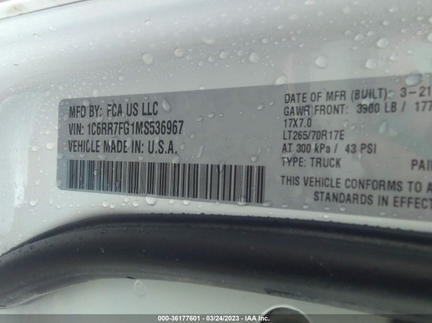 2021 RAM 1500 CLASSIC TRADESMAN - 1C6RR7FG1MS536967