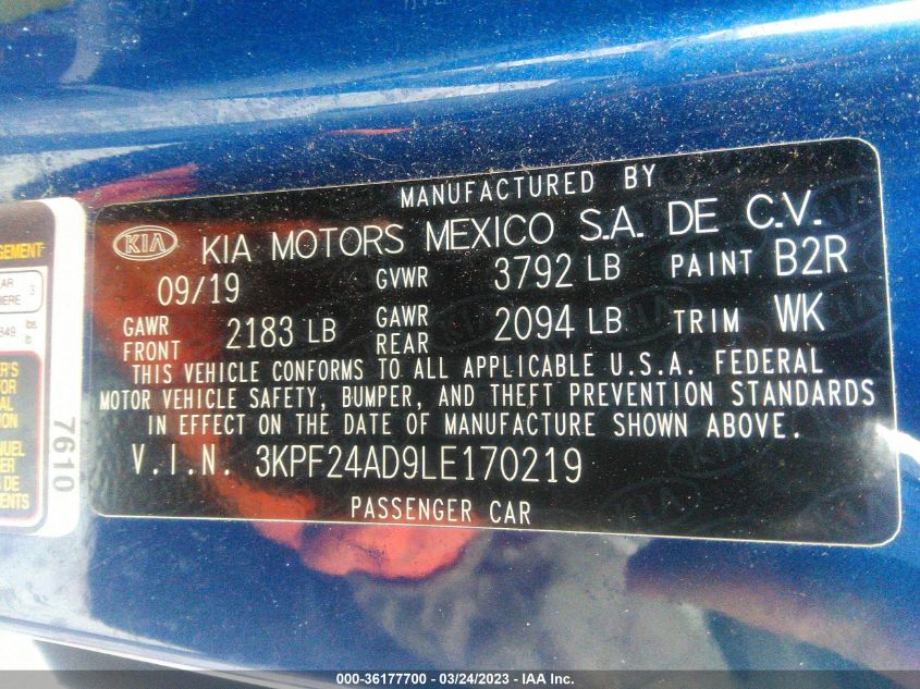 2020 KIA FORTE LXS - 3KPF24AD9LE170219
