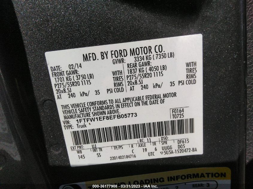 2014 FORD F-150 XL/XLT/STX/FX4/LARIAT - 1FTFW1EF8EFB05773