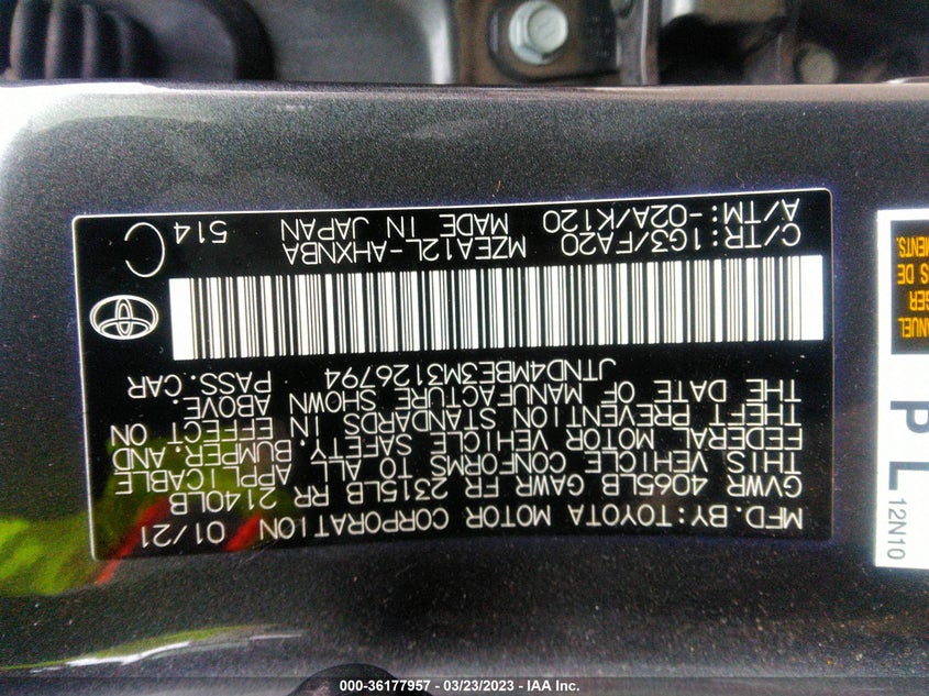 VIN JTND4MBE3M3126794 2021 TOYOTA COROLLA HATCHBACK SE/XSE/NIGHTSHADE