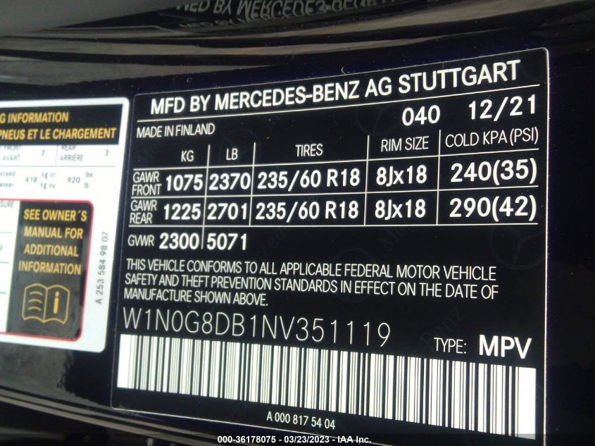 2022 MERCEDES-BENZ GLC GLC 300 - W1N0G8DB1NV351119