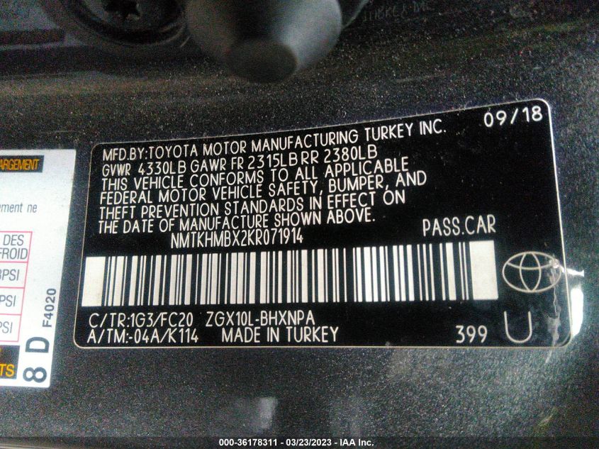 2019 TOYOTA C-HR XLE/LE/LIMITED - NMTKHMBX2KR071914