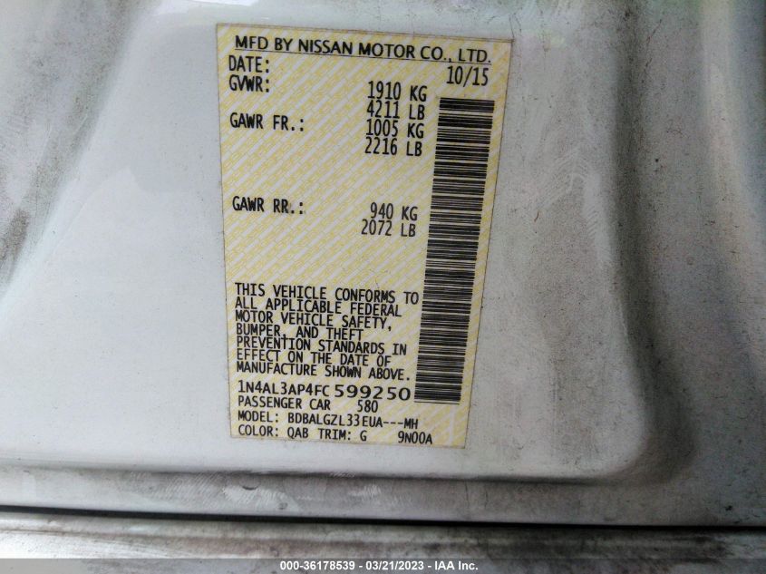 2015 NISSAN ALTIMA 2.5 S - 1N4AL3AP4FC599250