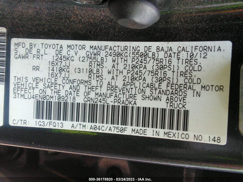 2013 TOYOTA TACOMA - 3TMLU4EN0DM109218