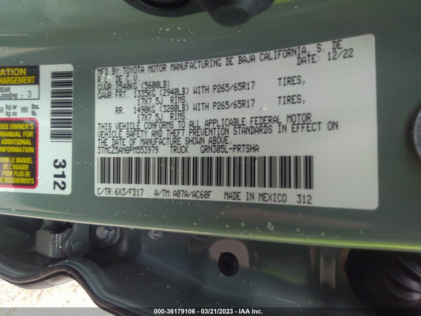 VIN 3TMCZ5AN8PM553979 2023 TOYOTA TACOMA 4WD SR/SR5/TRD SPORT