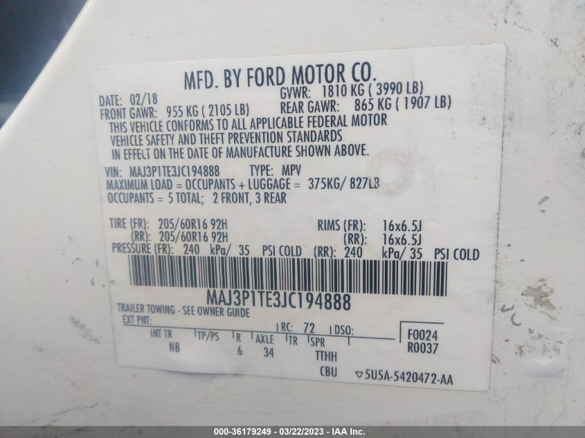 2018 FORD ECOSPORT SE - MAJ3P1TE3JC194888