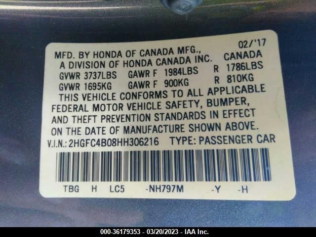 2017 HONDA CIVIC COUPE LX-P - 2HGFC4B08HH306216