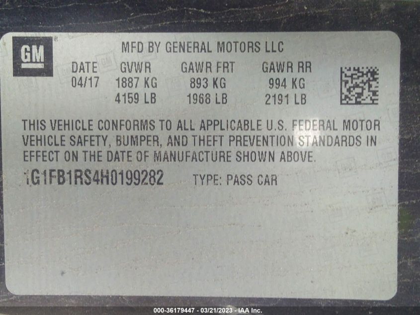 2017 CHEVROLET CAMARO 1LT - 1G1FB1RS4H0199282