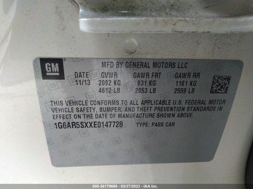 2014 CADILLAC CTS SEDAN LUXURY RWD - 1G6AR5SXXE0147728