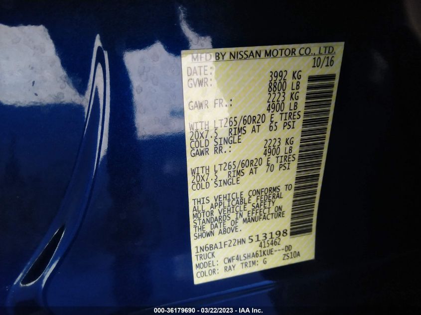 2017 NISSAN TITAN XD SV 1N6BA1F22HN513198