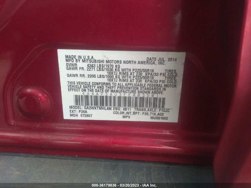 2015 MITSUBISHI OUTLANDER SPORT ES - 4A4AP3AU3FE003501