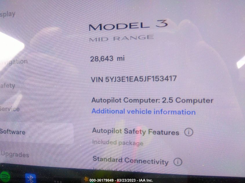 2018 TESLA MODEL 3 RANGE BATTERY - 5YJ3E1EA5JF153417