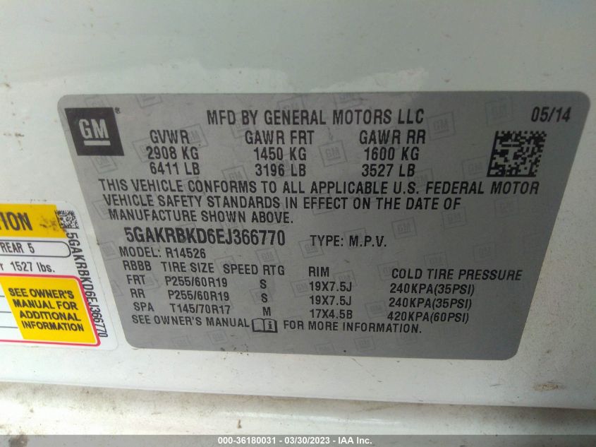 2014 BUICK ENCLAVE LEATHER - 5GAKRBKD6EJ366770
