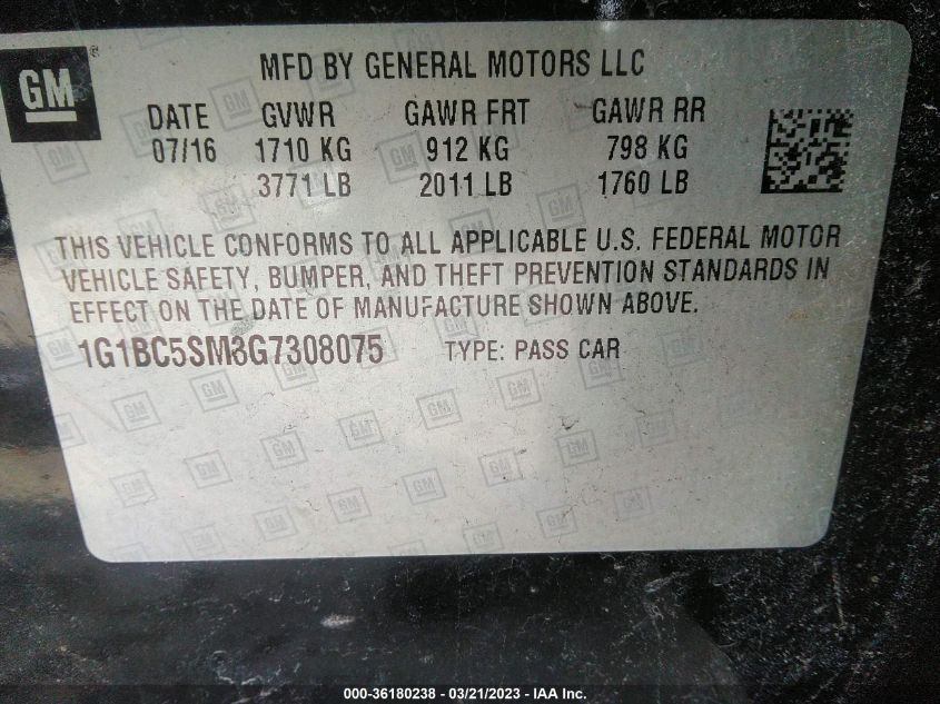 2016 CHEVROLET CRUZE LS - 1G1BC5SM3G7308075