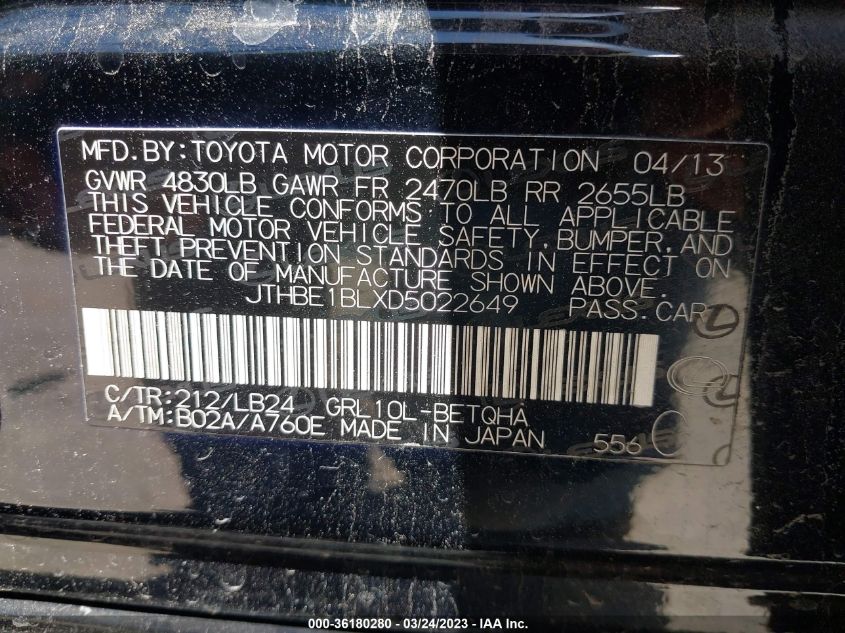 2013 LEXUS GS 350 - JTHBE1BLXD5022649