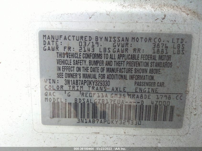 2019 NISSAN SENTRA SL - 3N1AB7AP0KY329330
