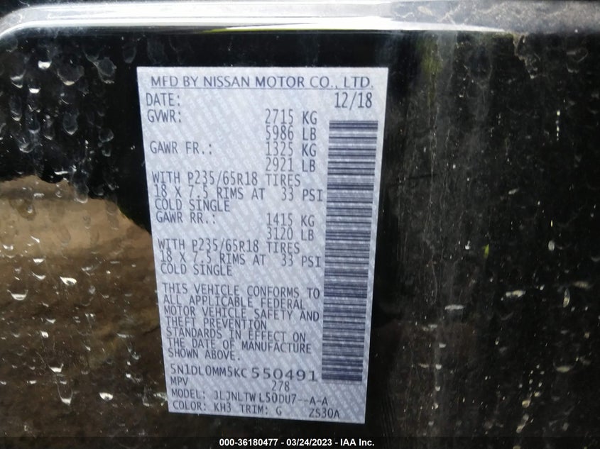 VIN 5N1DL0MM5KC550491 2019 INFINITI QX60 LUXE