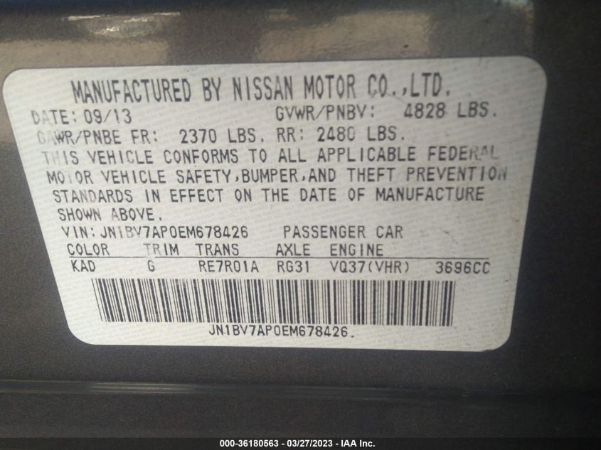 2014 INFINITI Q50 PREMIUM - JN1BV7AP0EM678426