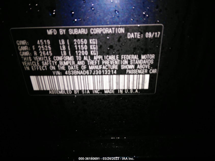 VIN 4S3BNAD67J3013214 2018 SUBARU LEGACY PREMIUM