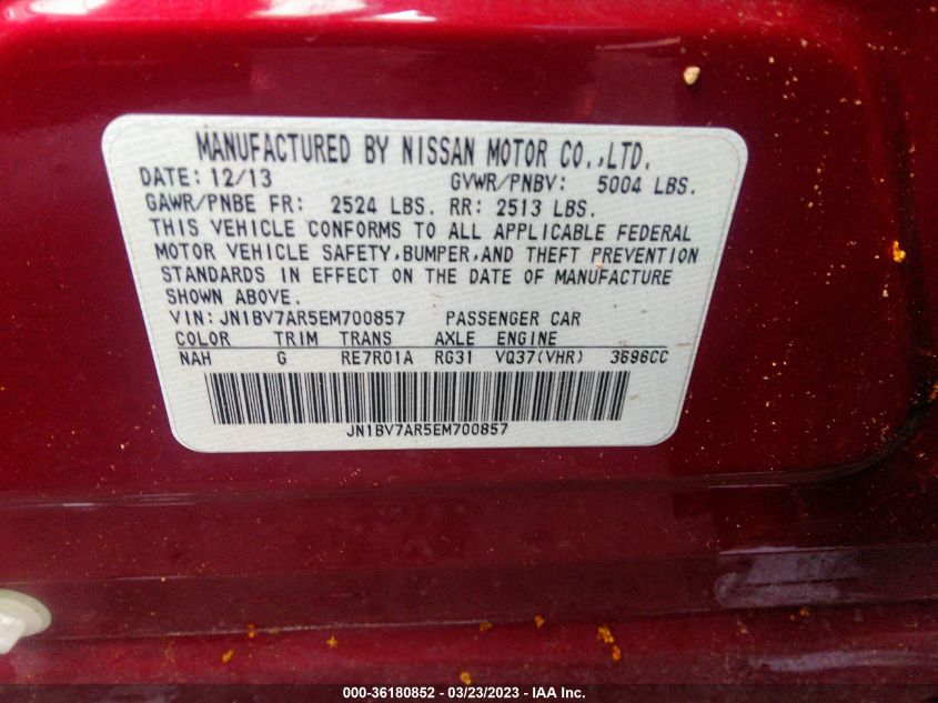 2014 INFINITI Q50 - JN1BV7AR5EM700857