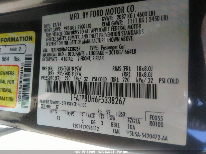 2015 FORD MUSTANG ECOBOOST PREMIUM - 1FATP8UH6F5338267