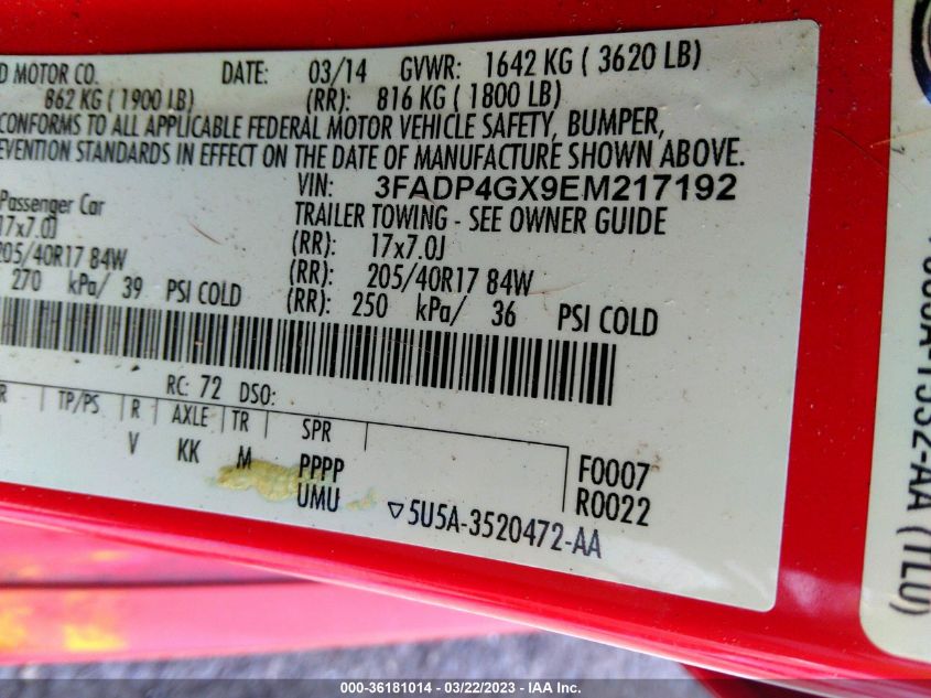 2014 FORD FIESTA ST - 3FADP4GX9EM217192