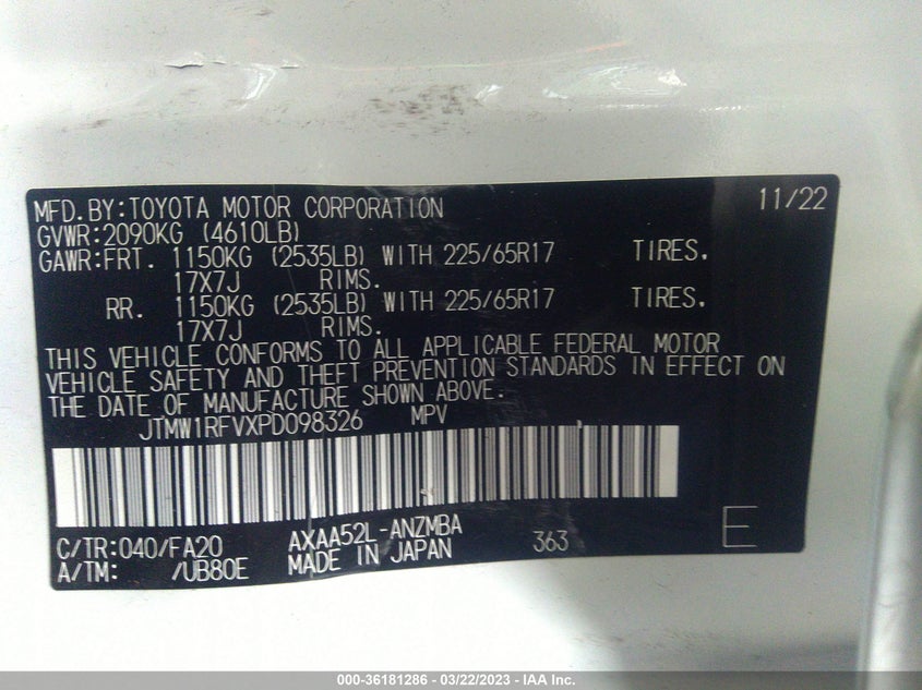 VIN JTMW1RFVXPD098326 2023 TOYOTA RAV4 XLE